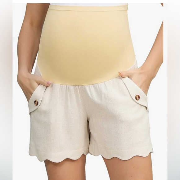 Maternity linen shorts. Olive green. Size Medium - Picture 4 of 4